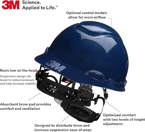 Vista 48 de 3M Hard Hat SecureFit H-700 Series - Casco de seguridad estilo gorra con sensor Uvicator, suspensión de trinquete de difusión de presión de 4 puntos