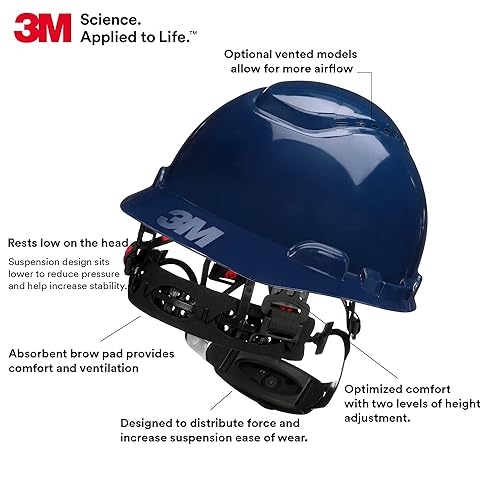 Vista 53 de 3M Hard Hat SecureFit H-713SFR-UV, casco de seguridad estilo gorra sin ventilación con sensor Uvicator, suspensión de trinquete de difusión