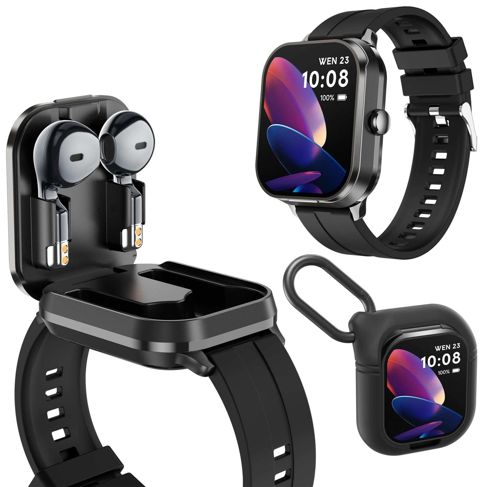 findtime Smartwatch mit Kopfhörer 2in1 Laufuhr Herren Schrittzähler Pulsuhr Blutdruck Fitnessuhr Schlaftracker Sportuhr In Ear Kopfhörer Uhr mit Kabelloses Headset Smart Watch Telefonfunktion NFC