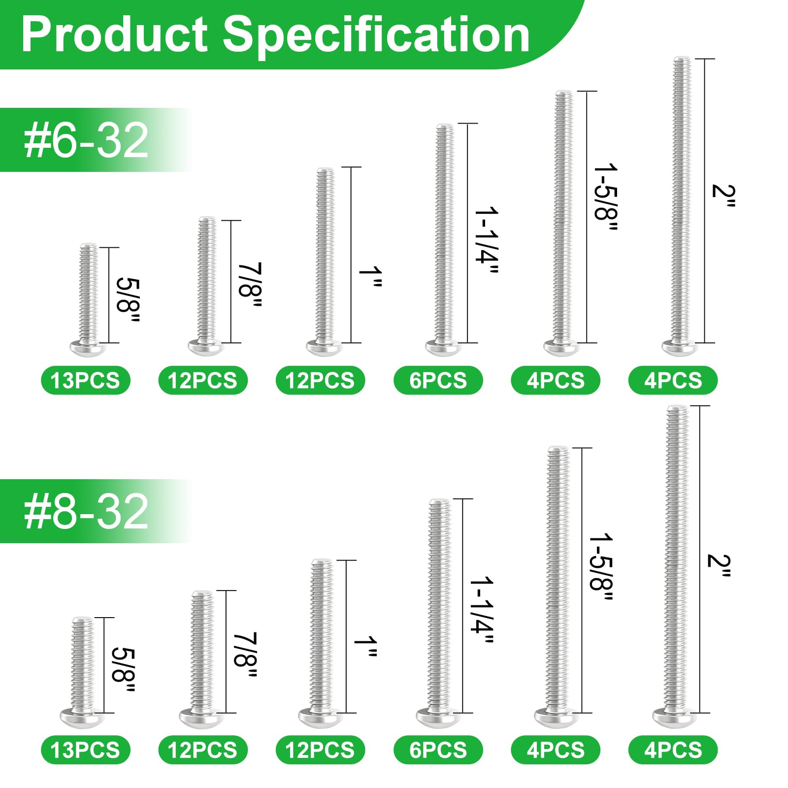 Twidec 102pc Machine Screws - Stainless Steel -2