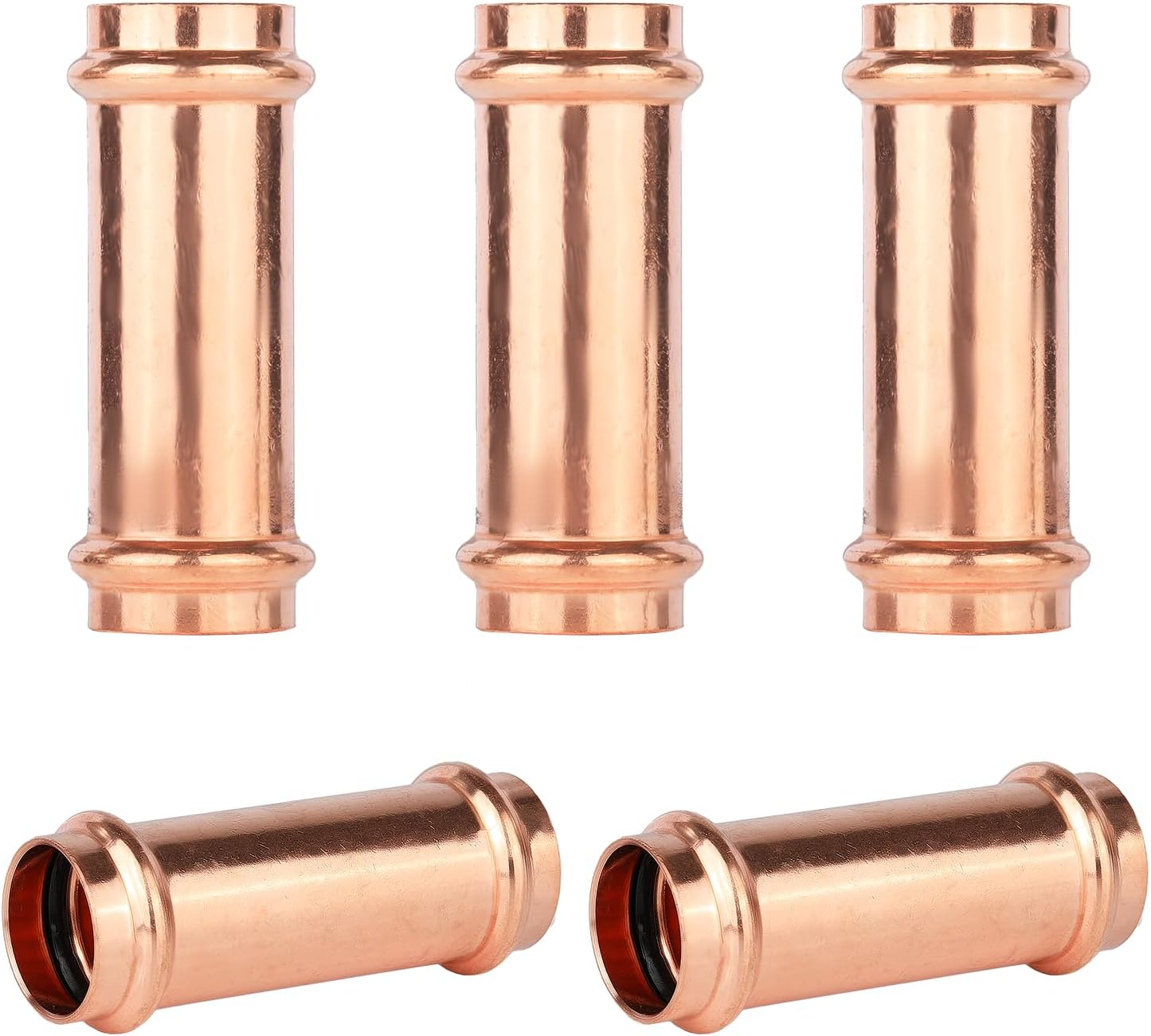5 Pcs Seelink Press Copper Extended Coupling with No Stop, 1" P x 1" P Pressure Fittings for Copper Tubing