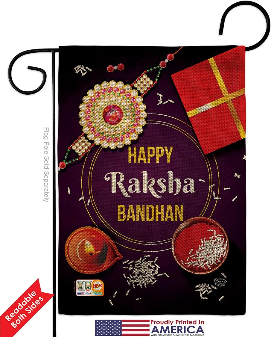 Raksha Bandhan Burlap Burlap Garden Flag Set Wall Holder Celebration Rakshabandhan Hindus Religious Cultural Small Decorative Gift Yard House Banner Double-Sided Made In USA 13 X 18.5