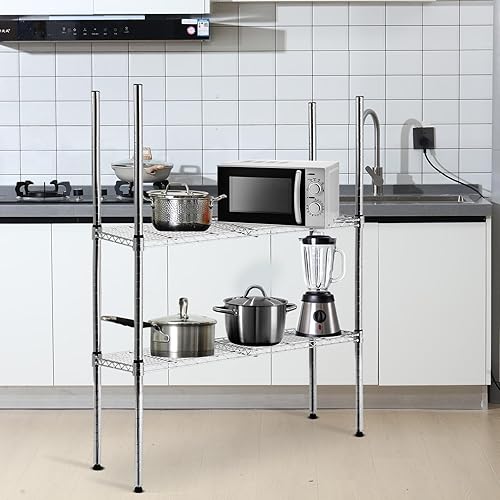 Miniatura 2 de Juego de 4 postes de estantería de alambre resistentes de alambre cromado para estanterías de estanterías comerciales con 50 clips de estante de