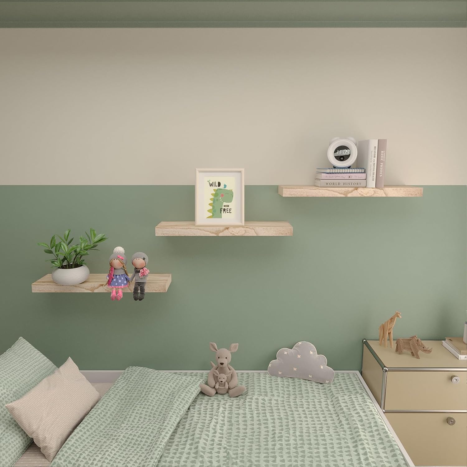 Floating Shelves Wall Shelf Solid Wood Mounted Storage for Bedroom Living Room Set of 3, Rustic Torched Wall Shelves