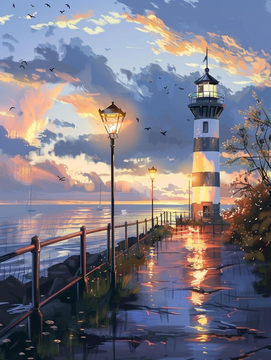 Vaiieyo Lighthouse 5D Diy Diamond Art Kits Adults, Seaside Diamond Painting, Paint With Round Full Drill Crystal Rhinestone Diamonds Gem Art For Home Wall Decoration Gift 12X16inch-10