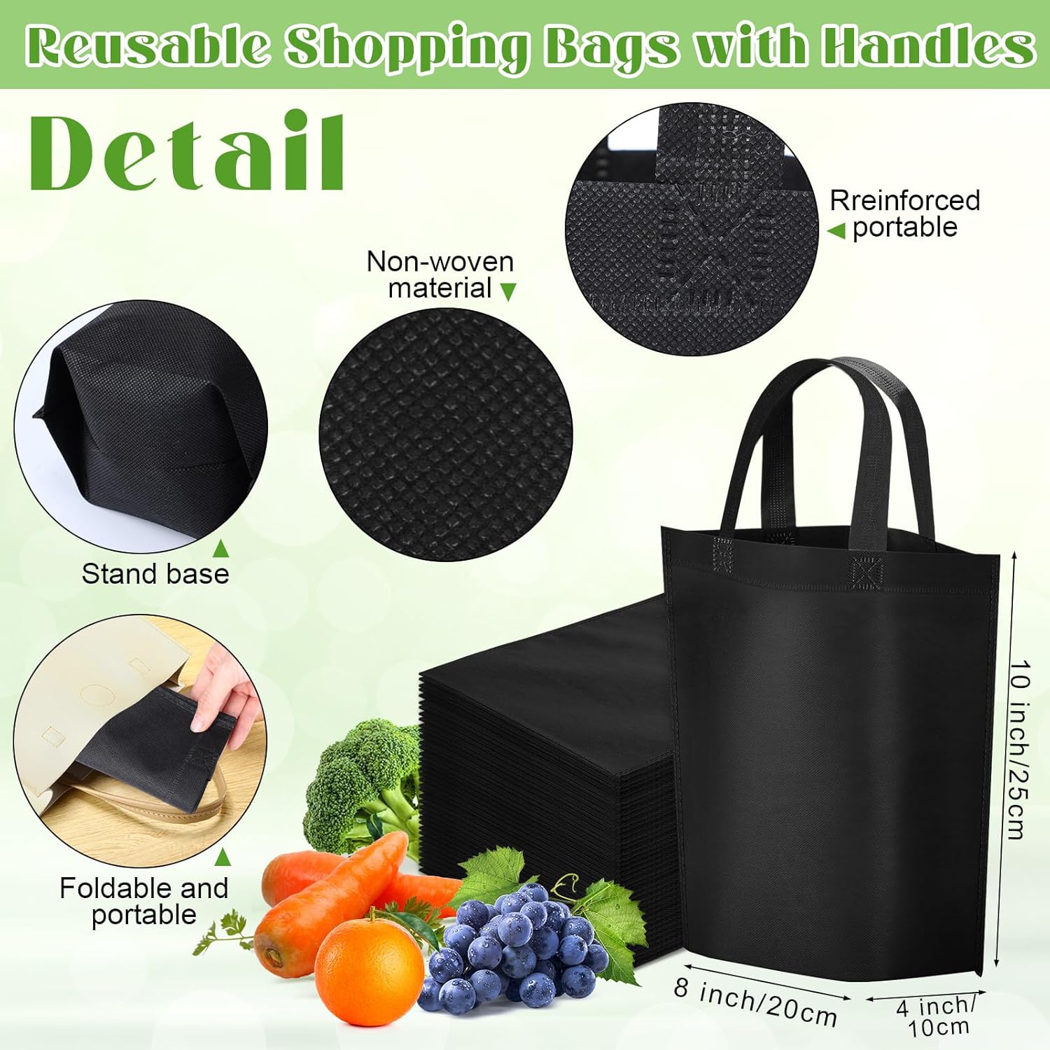 Windyun Small Non Woven Gift Bags with Handles, 8 x 4 x 10 Inch Reusable Foldable Grocery Treat Tote Bag for Party Favor - Image 3
