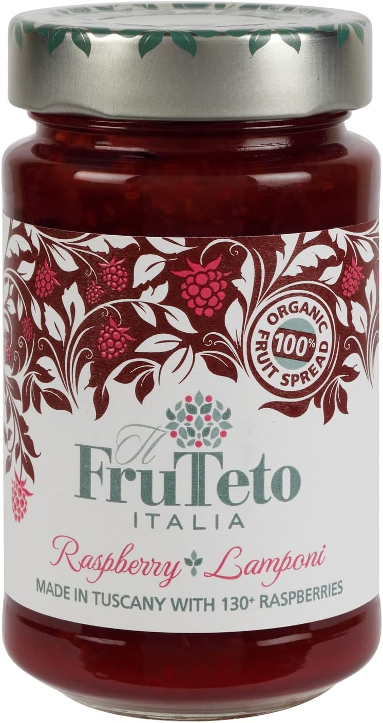 il Frutteto Italia 100% Raspberry organic fruit spread. 250g. MADE IN TUSCANY only with fruit. No Added Refined Sugar. No Preservatives.