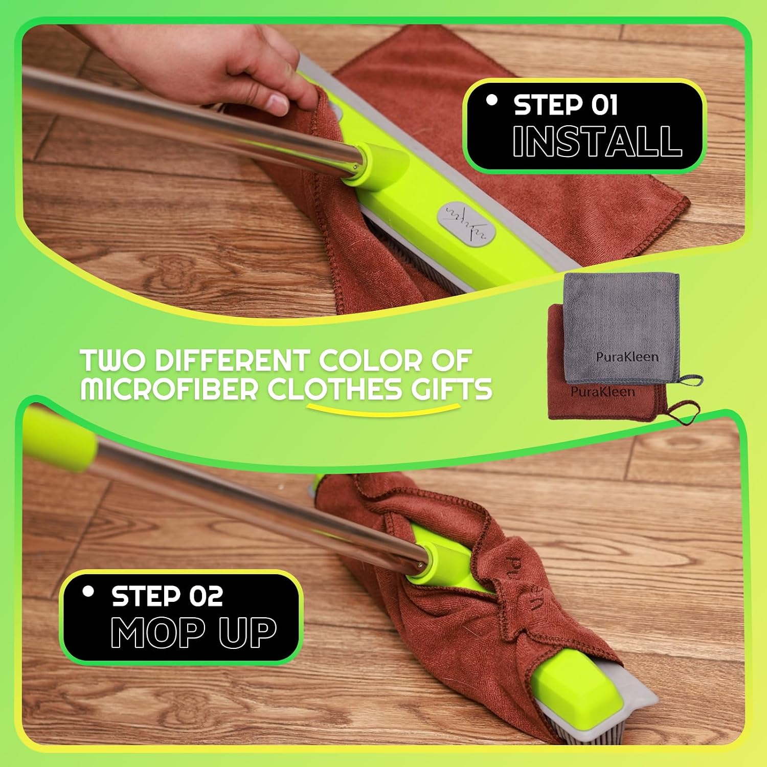 Rubber Broom for Pet Hair —Gets What Your Vacuum Misses,Non-Scratch Carpet Rake 24 "-61 "Adjustable Handle,4-in-1 (Squeegee+Pet Brush+2 Microfiber Cloth),Stairs,Corners, Rugs,Hardwood Green