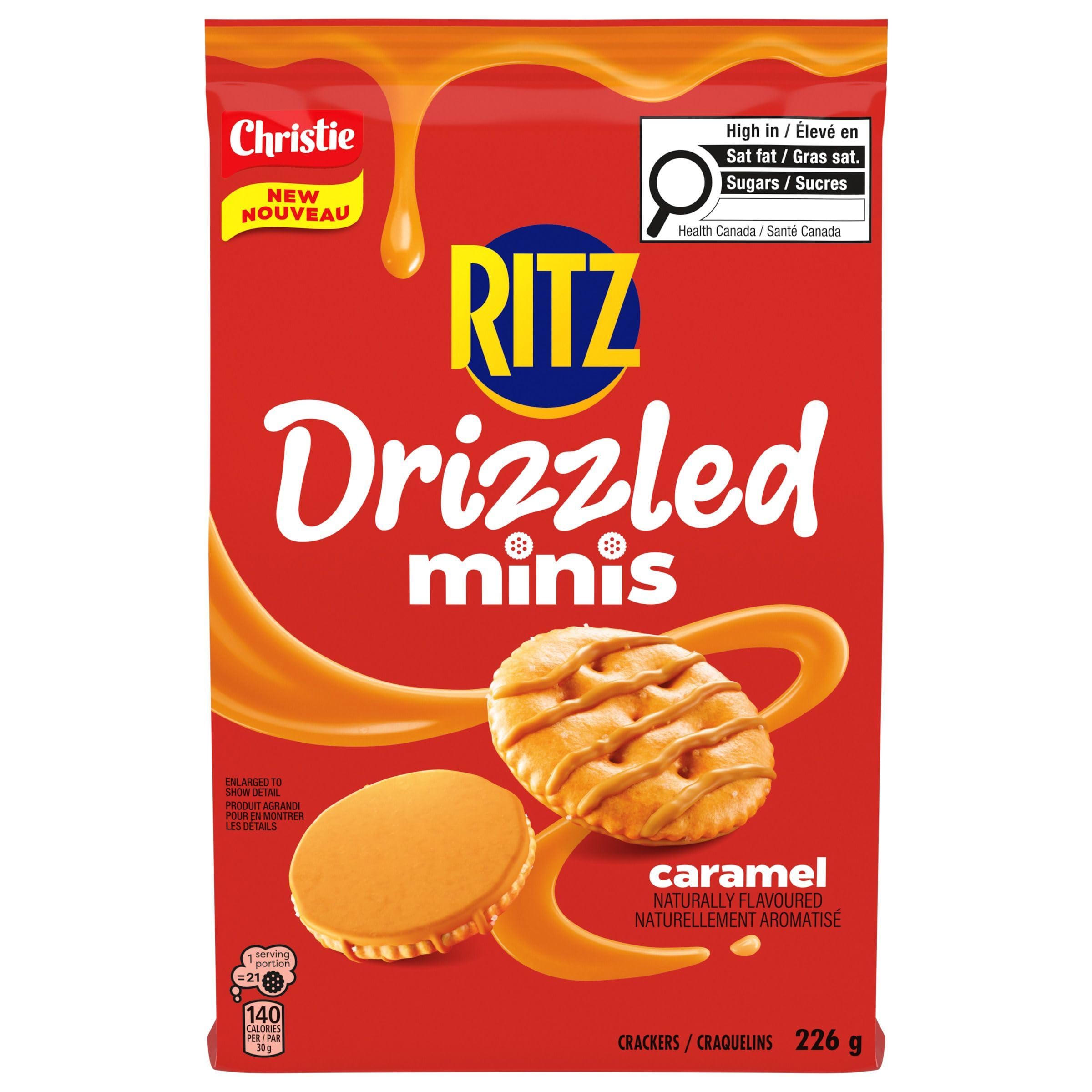 RITZ Drizzled Minis Caramel Crackers, Sweet & Salty Snack, Bag