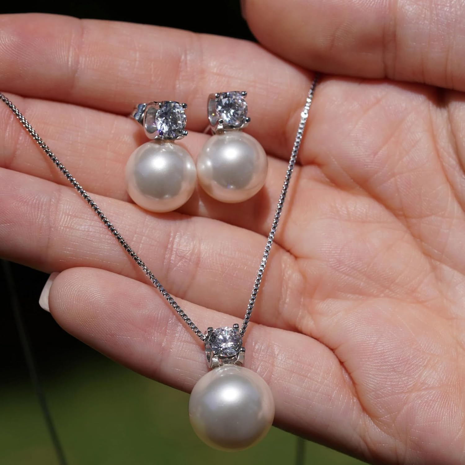 Sterling Silver White/Pink Pearl Pendant Necklace - 10mm Single Pearl Necklaces for Women Dainty Wedding Jewelry Gifts - Image 6