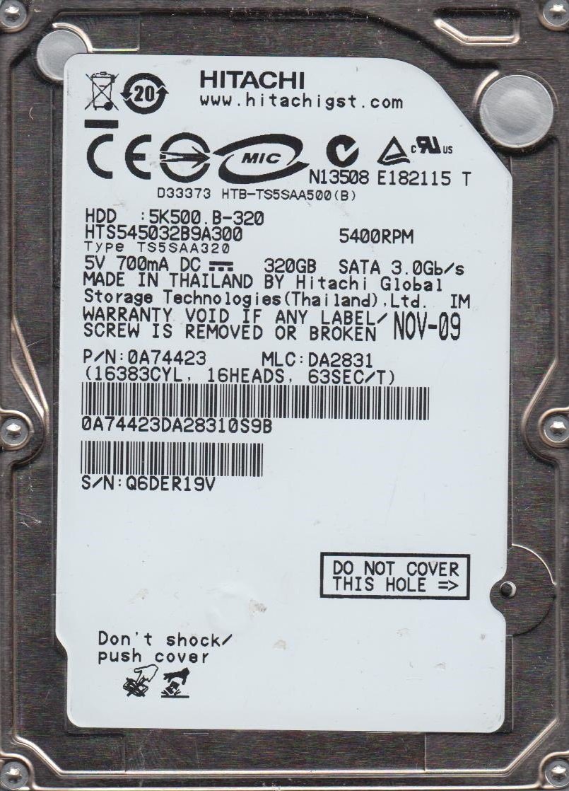 Amazon | 純正 OEM HITACHI HTS545032B9A300 0A74423 320GB 2.5インチ