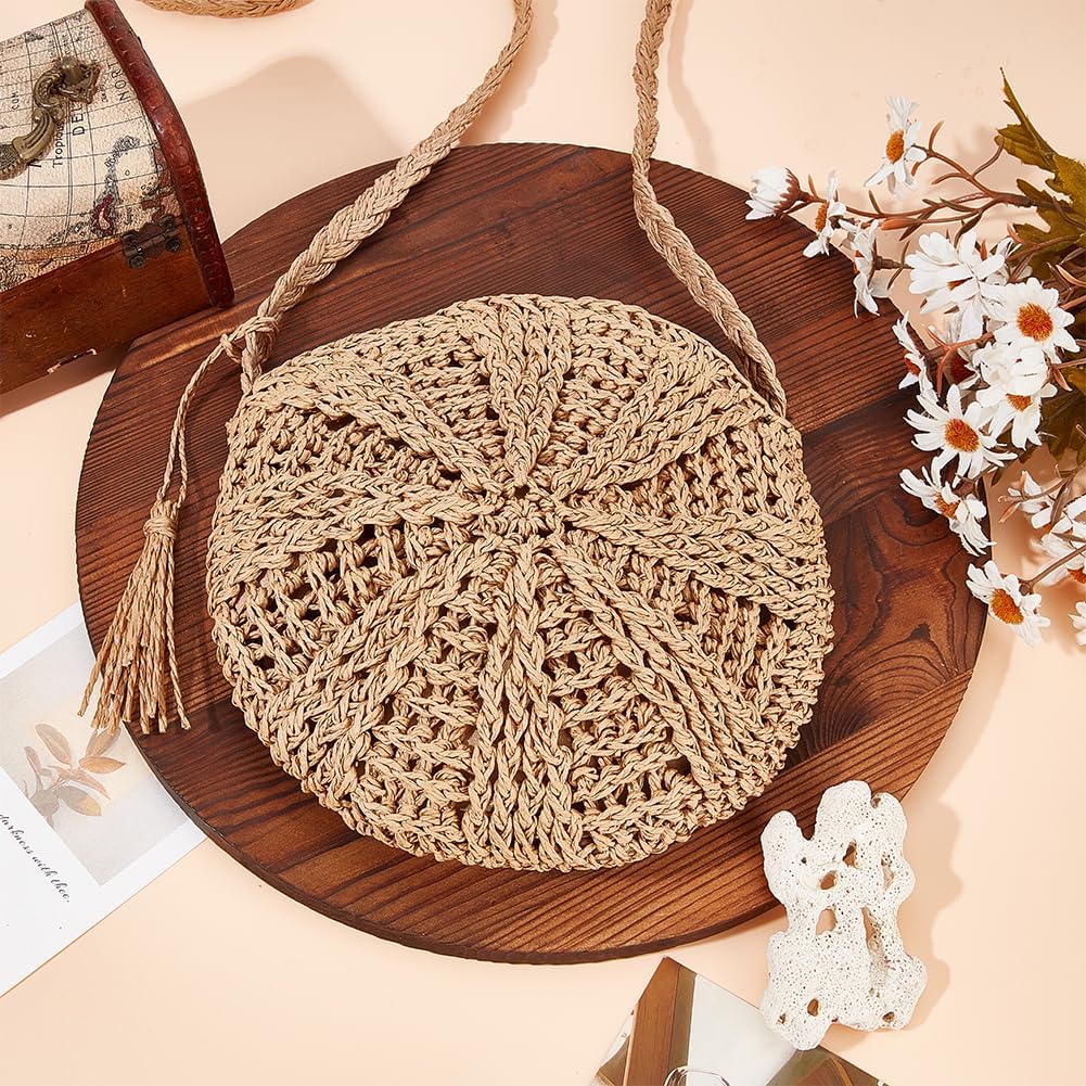 Beebeecraft 1Pc Straw Shoulder Bag for Women Cotton Summer Beach Straw with Tassel for Travel Vacation