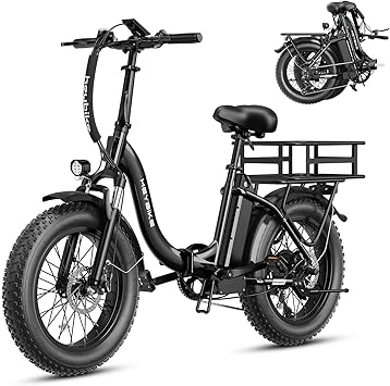 Heybike Ranger 2.0 Foldable Electric Bike for Adults, 20"*4 Fat Tire Ebike with 1400W Peak Motor, 28 MPH Max Speed, 600Wh Removable Battery, Up to 65 Miles Range, Front Suspension Step-Thru E Bike