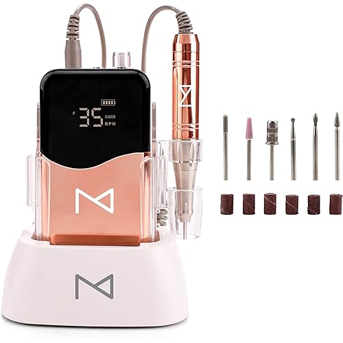 M Mase- Professional Nail Drill Machine - Coreless 2-in-1 Nail File - Electric, Cordless, 35000 RPM, HD Display - Electric Nail Drill for Professional & Home Use (Metallic Gold)