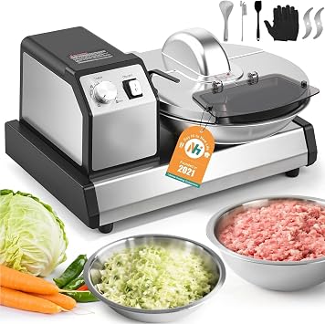 Commercial Food Processor, Vegetable Chopper Meat Grinder Mincer with 5.28qt Bowl and Sharp s Blades, Electric Adjustable Timing Veggie Mincer for mincing Meat, Chopped Vegetables, sauces