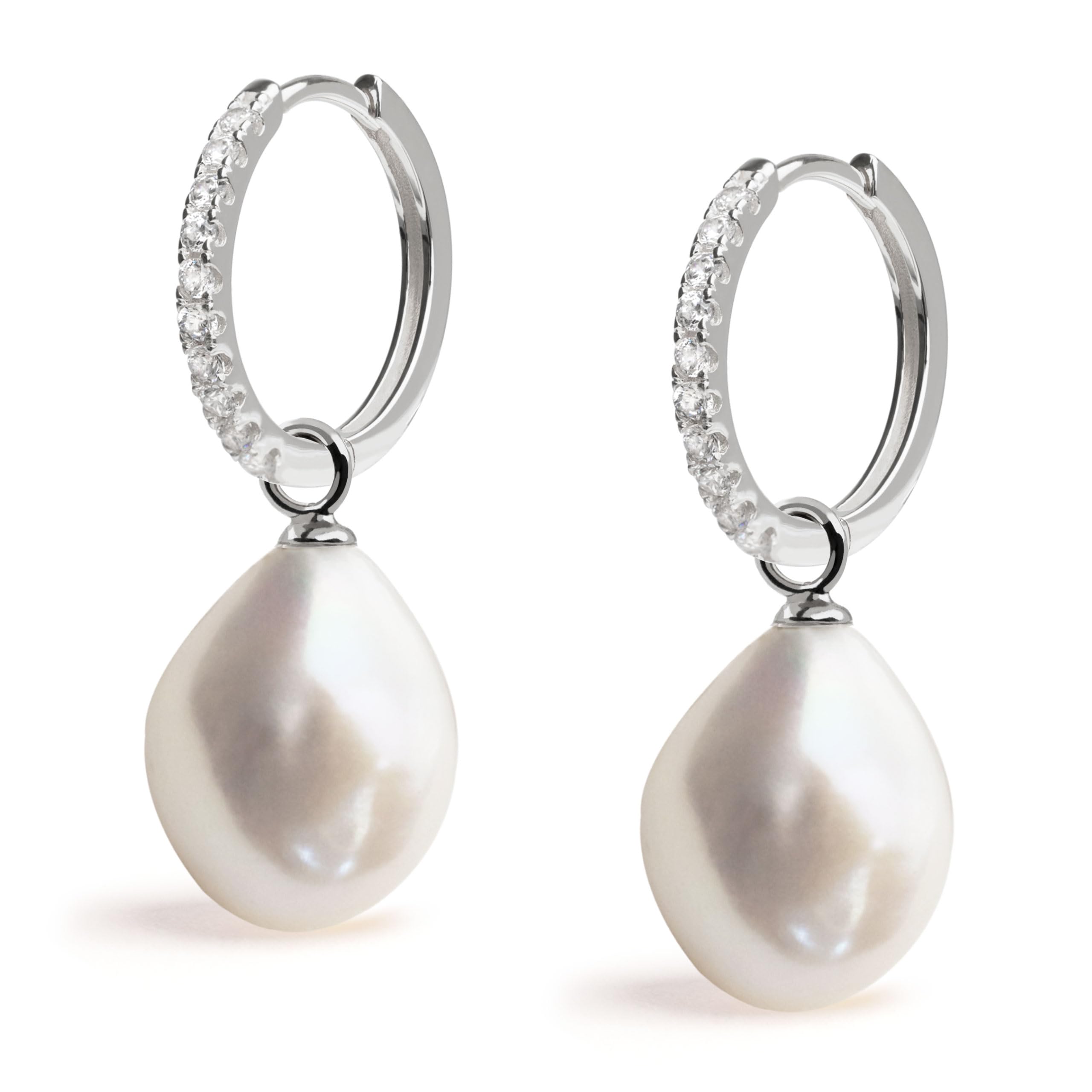 Creolen für Damen, 16 mm, mit austauschbarem Süßwasser-Zuchtperlen-Charm und Zirkonia Secret & You – Vermeil-Gold oder 925er Sterlingsilber