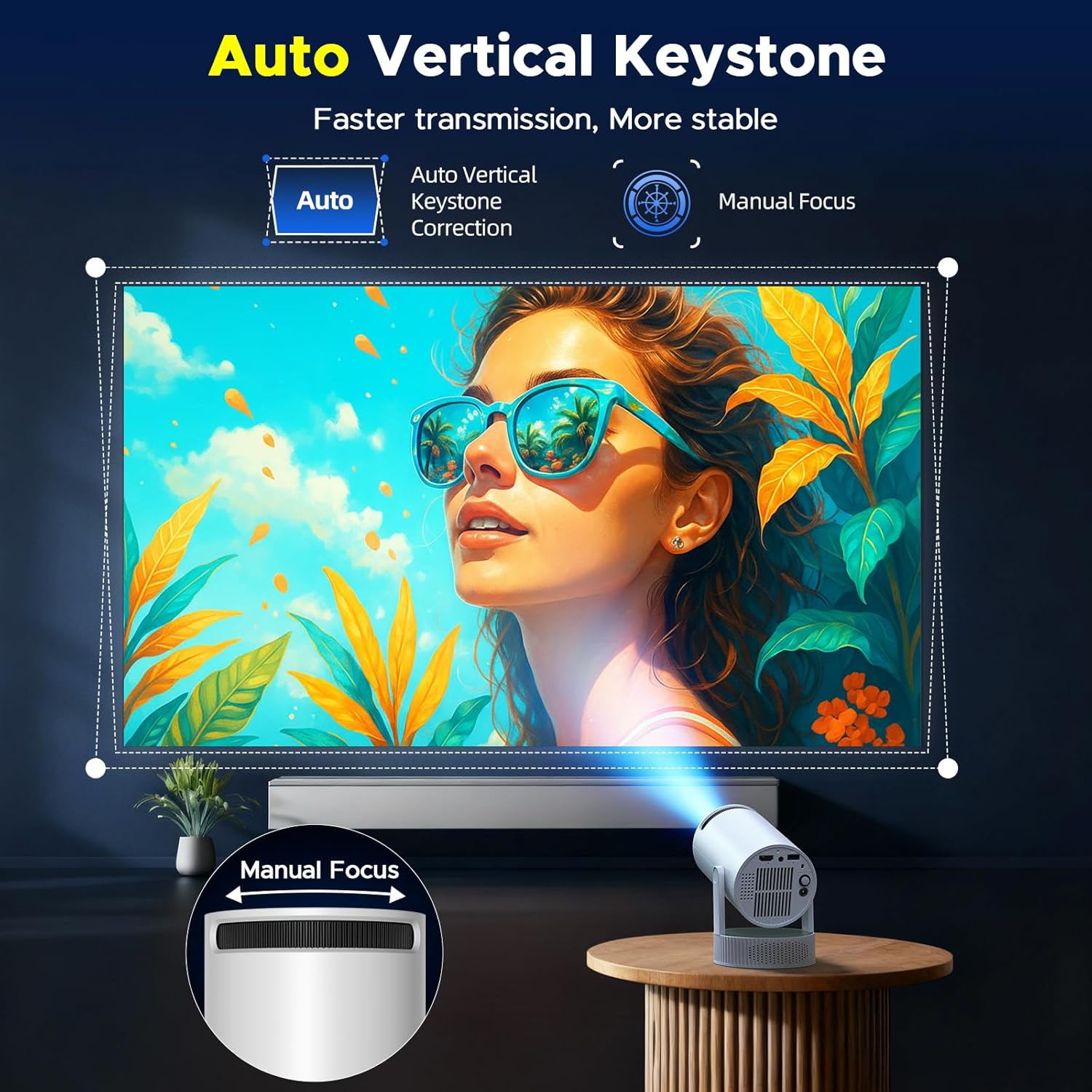 Mini Projector with WiFi and Bluetooth, Portable Projector built-in Battery Supported 4K, Auto Keystone, 220° Rotation Outdoor Projectors Compatible with HDMI / TV Stick / iPhone / Laptop for Bedroom