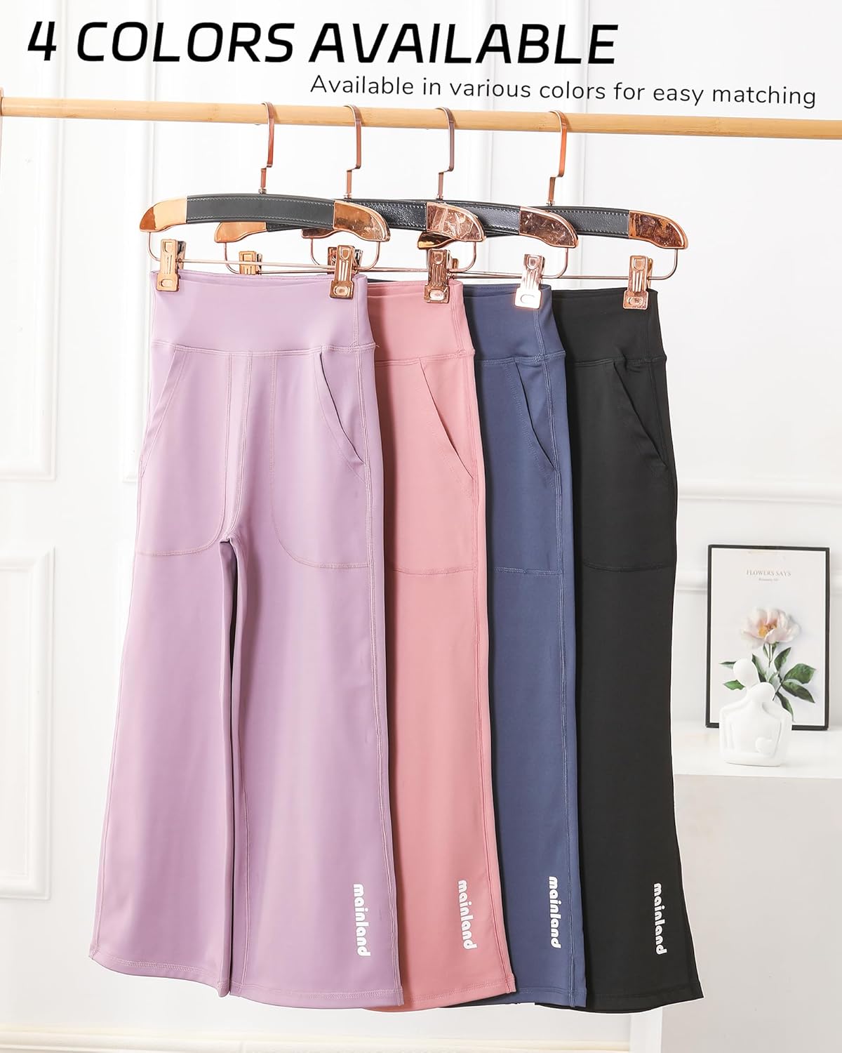 4 Pack Girls Wide Leg Pants Kids Stretchy Casual Yoga Sweatpants with Pockets for School & Daily Wear 5-12Y
