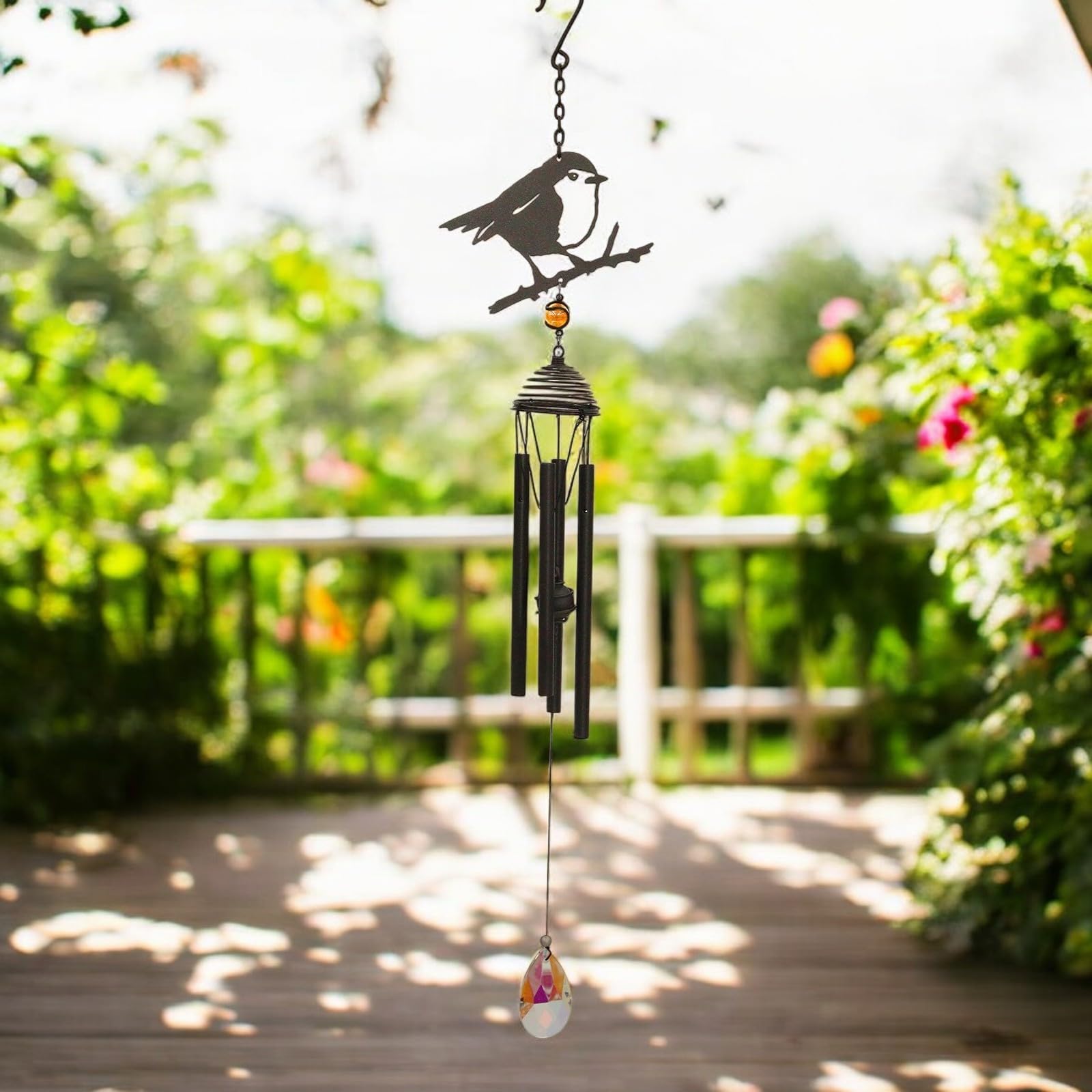 Epsom Door Handle Black Silhouette Fairy Wind Chime – Metal Hanging Chime For Garden, Patio & Outdoor Décor (Robin Wind)