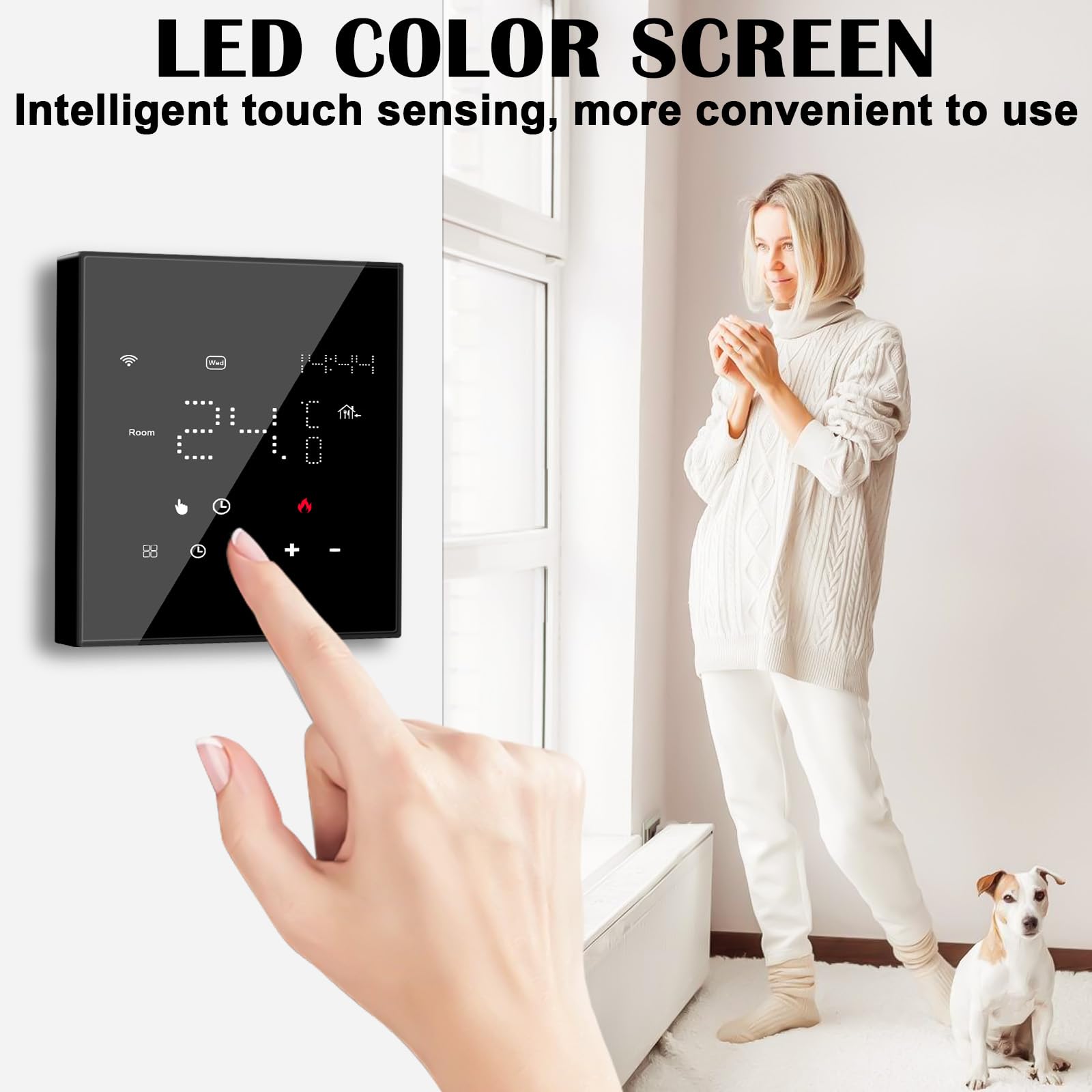 Termostato WiFi para calefacción eléctrica por suelo radiante, termostato inteligente, programable, termostato digital, compatible con Alexa Google Home Control por voz+App Remote, WiFi de 2,4 GHz