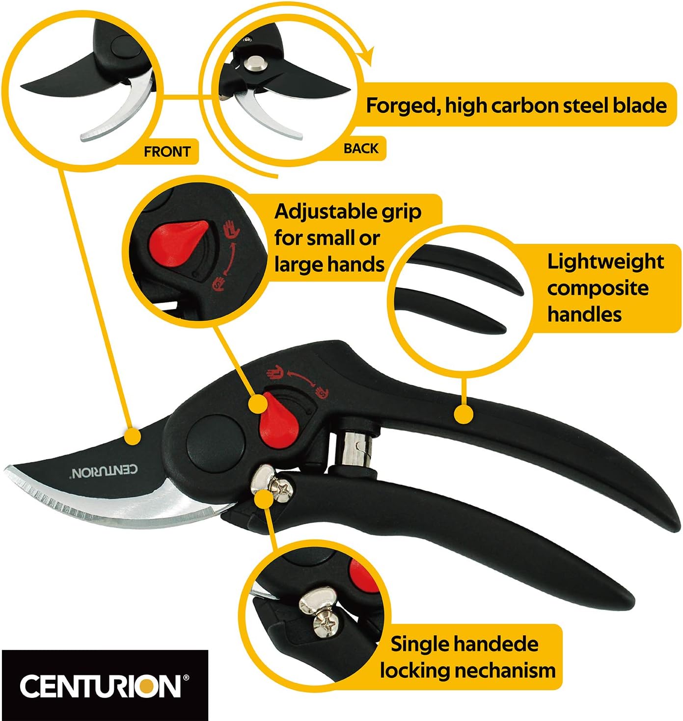 Centurion 441 Professional Bypass Pruning Shears Small and Large Grip Sizes