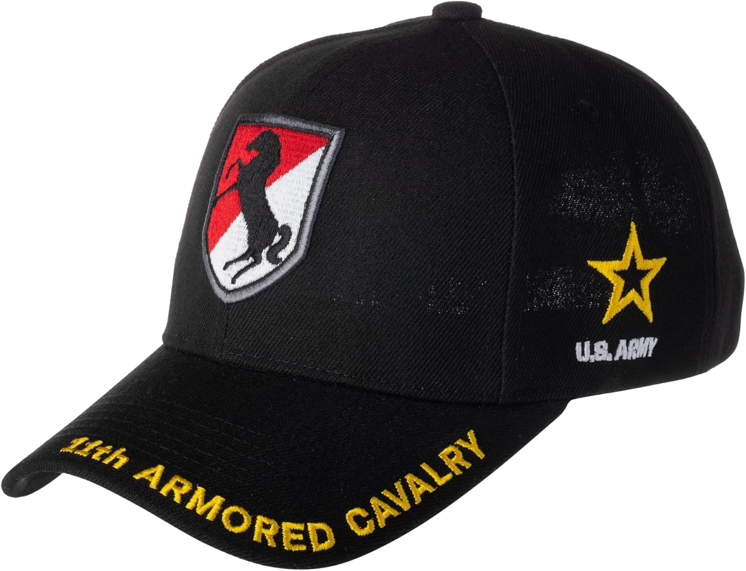 Artisan Owl U.S. Army 11th Armored Cavalry Embroidered Logo Baseball Cap - Adjustable Hook and Loop Closure (Black)
