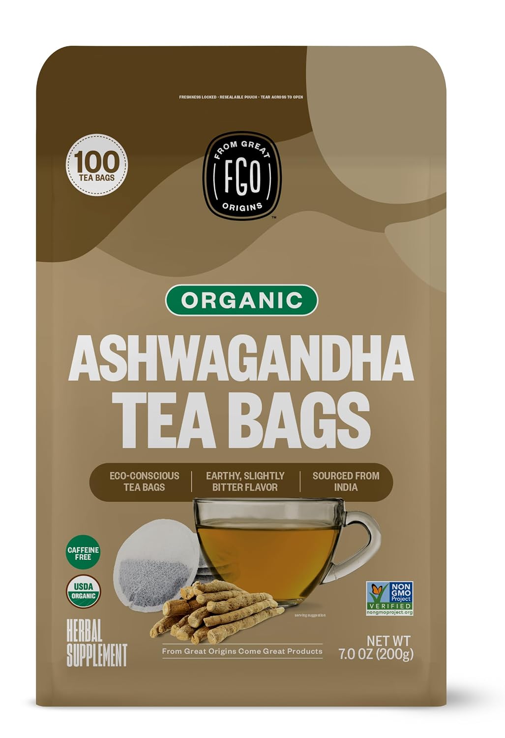 FGO Organic Oolong Tea, Eco-Conscious Tea Bags, 100 Count, Packaging...