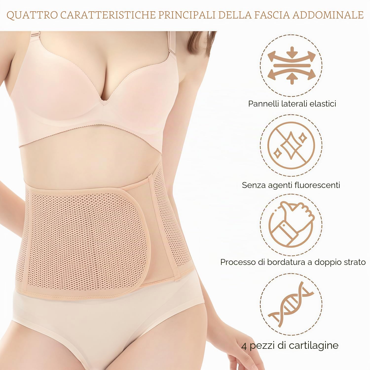 Fascia addominale post gravidanza, supporto regolabile dopo la nascita, traspirante, elastica (Beige)