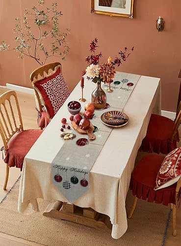 Miniatura 2 de Camino de mesa temático de Navidad, algodón y lino, adornos rústicos, bolas a cuadros, antideslizantes, decoraciones de fiesta, bufanda de tocador