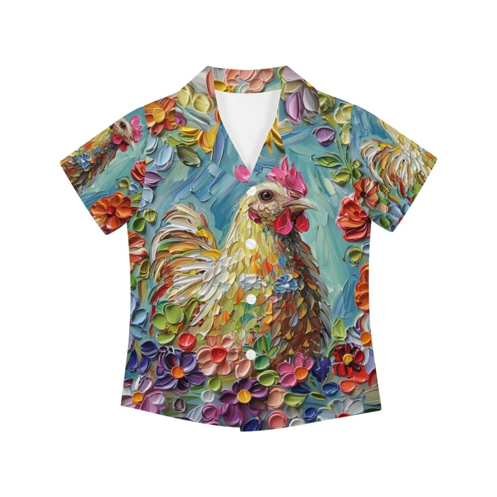 PinUp Angel Funky Casual Hawaiian Shirt Kids Boys Girls Art Oil Painting Animal Pattern Short Sleeve Unisex Beach Shirt