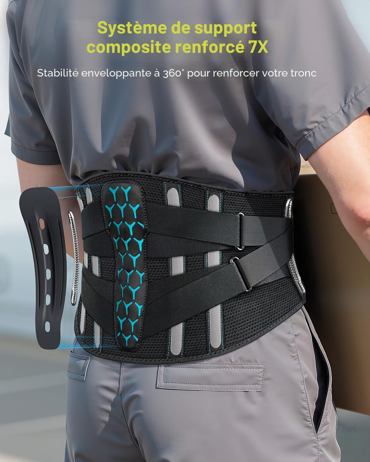 Rakiie Ceinture Lombaire pour Douleurs Lombaires Femmes Hommes, Ceinture de Soutien Dorsal Ergonomique avec Coussin Lombaire, Sangles Réglables et Tissu en Maille Respirant Doux (M)