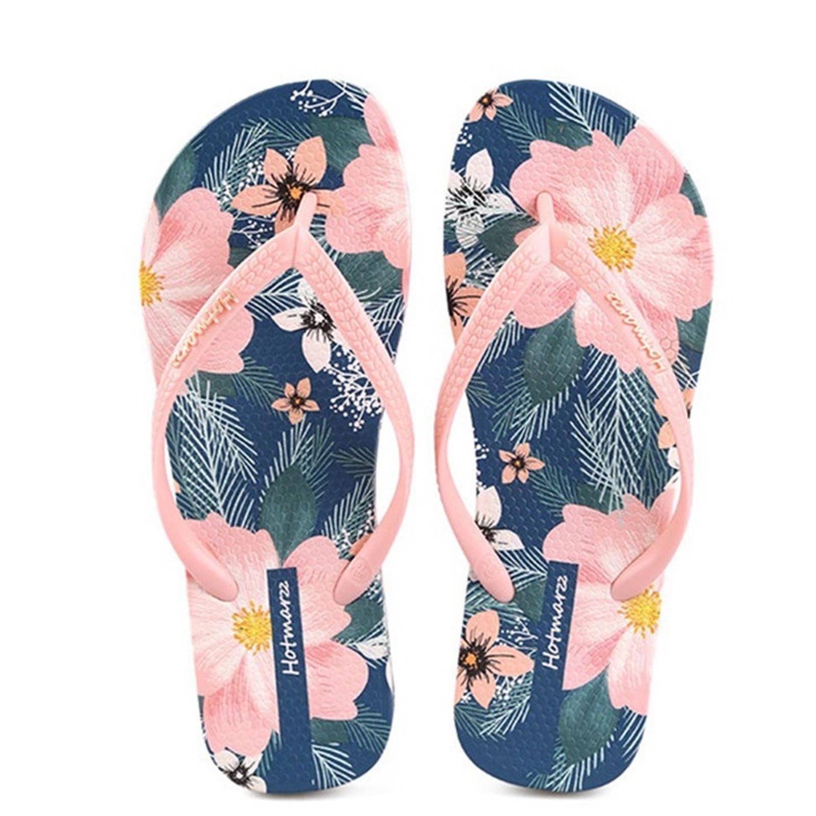 Infradito da donna Ciabatte infradito da donna estive comode spiaggia con stampa floreale, in PVC, ad asciugatura rapida, piscina