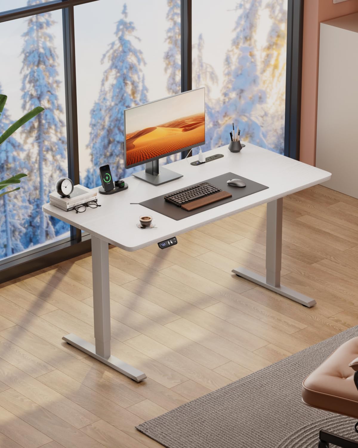 Precision Synergie Electric Standing Desk, Power Outlets, 2 Memory Buttons, White, 100 x 60 cm - Image 2