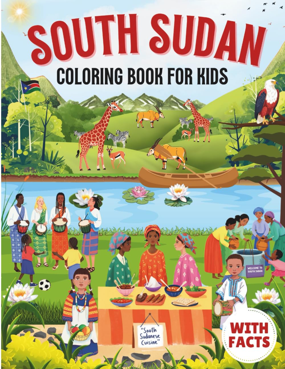 South Sudan coloring book for kids with facts