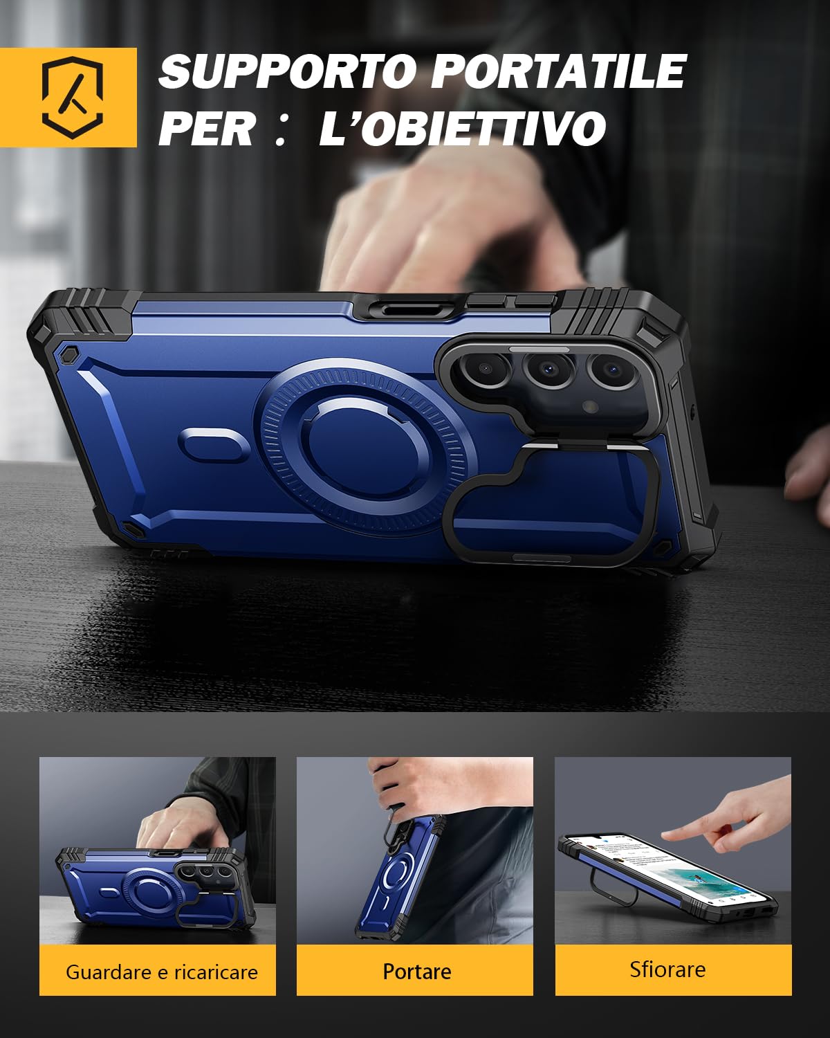 Lanhiem Caso per Samsung A16 5G / 4G Magsafe con Supporto Protezione Completa del Corpo a 360°con 2 Vetro Temperato, Militare 14FT Antiurto Resistente, Custodia per Samsung Galaxy A16 5G / 4G, Blu