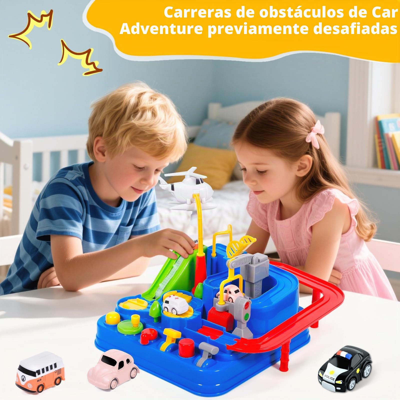 Pista de Coches Juguetes para Niños 3 Años, Circuito de Coches Juguete-s de Aventura Garaje Coche Juguete, Juguetes de Aventura Circuito, Juguete Educativo para Niños 3-6 Años Regalos