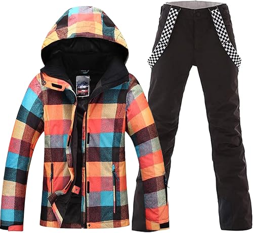 HOTIAN Women's 2 Piece Ski Jackets and Pants Set Skisuit Colorful Waterproof Win