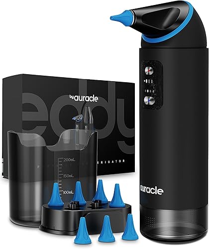 Auracle Eliminación de cera de oídos, kit de limpieza de oídos Eddy con 4 modos de presión de agua, limpiador de cera de oídos seguro y eficaz con 8