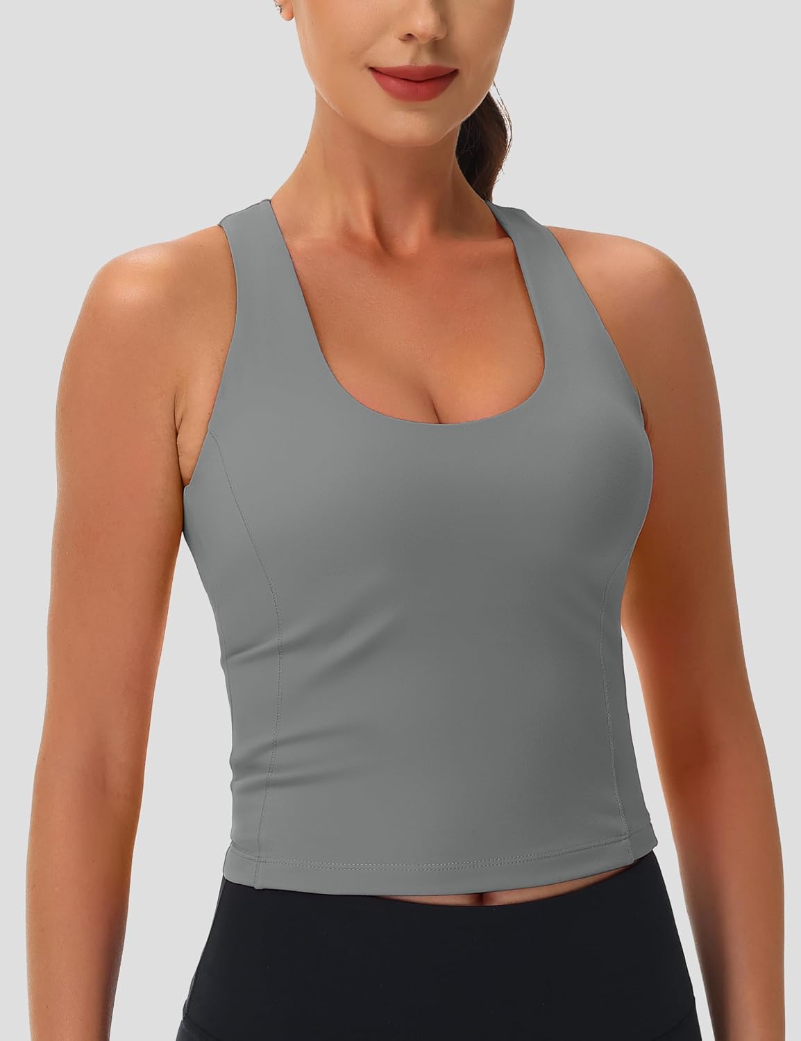 MAGCOMSEN Women's Workout Tank Tops with Built in Bra Athletic Racerback Support Tanks Padded Fitted Yoga Crop Gym Activewear
