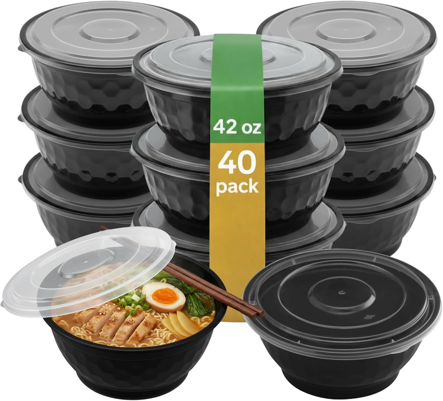 Disposable Noodle Bowls with Lids – 50 oz Microwaveable Ramen & Soup Containers, Leak-Resistant, BPA-Free, Stackable Food Storage for Restaurants & Takeout – 120 Sets, White