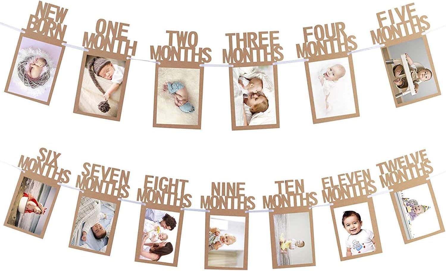 BrainGiggles 1-12 Month Photo Banner for 1st Birthday Decorations for Boys and Girls - 1st Birthday Photo Banner (Brown)