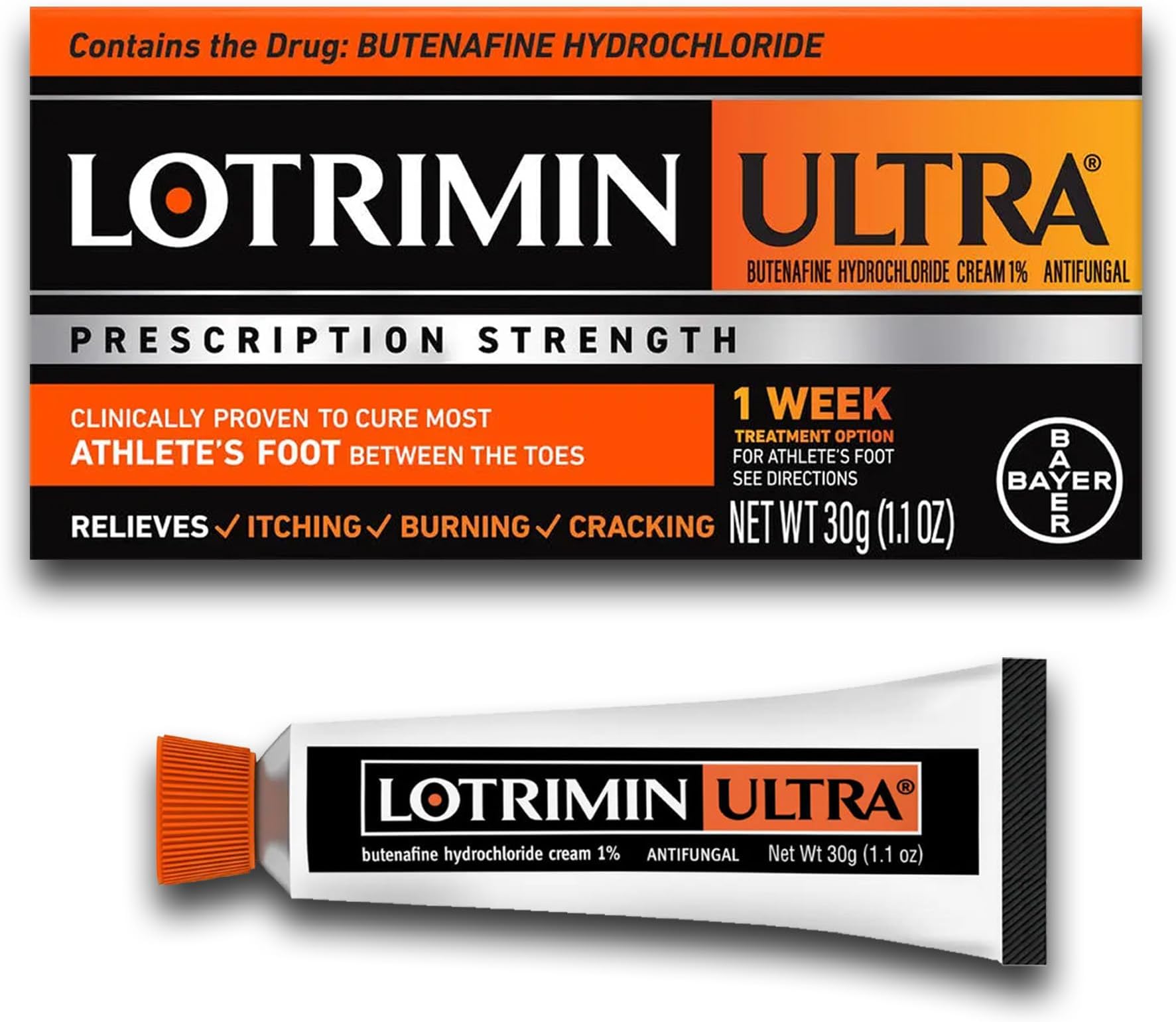Lotrimin Ultra 1 Week Athlete's Foot Treatment, Prescription Strength Butenafine Hydrochloride 1%, Cures Most Athlete’s Foot Between Toes, Cream, 1.1 Oz