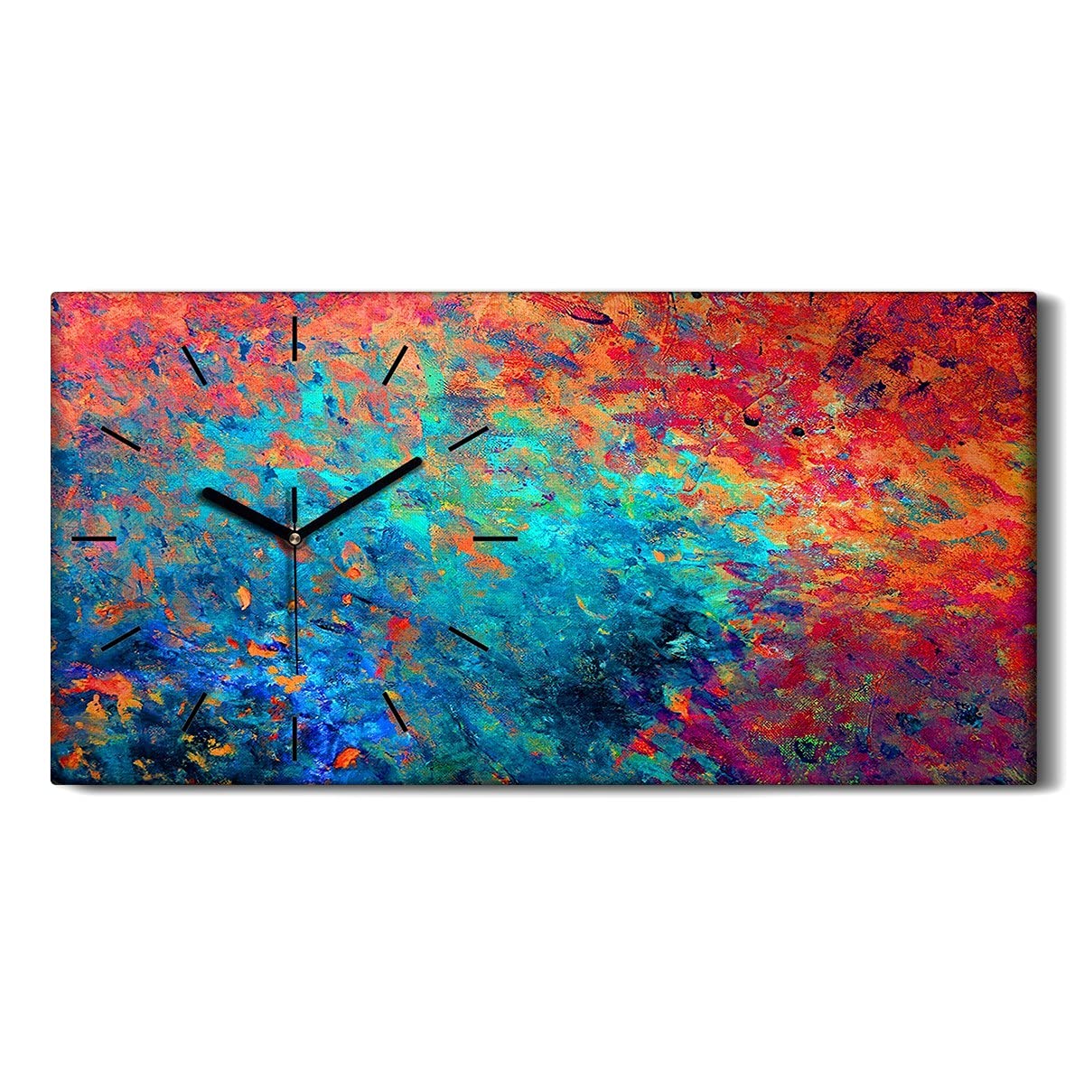 Horloge sur toile sans tic-tac 60x30cm avec mains noires et design abstraction colorée