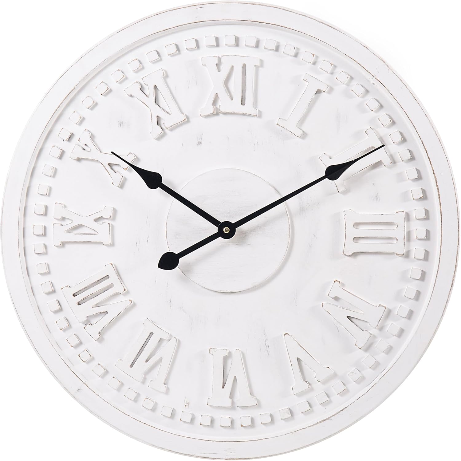 Vintage Wall Clock with Roman Numerals – 24", 30", 36" – Quartz Movement, Black Hands, Distressed Finish, MDF Wood Veneer – Elegant Home Decor