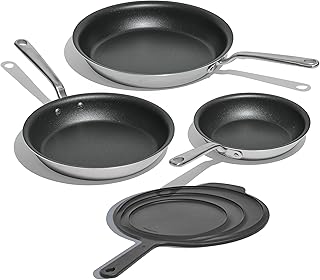 Made In Cookware - 3-Piece ProCoat Non Stick Frying Pan Set with Universal Silicone Lid - 5 Ply Stainless Clad - Professional Cookware - Crafted in Italy - Induction Compatible