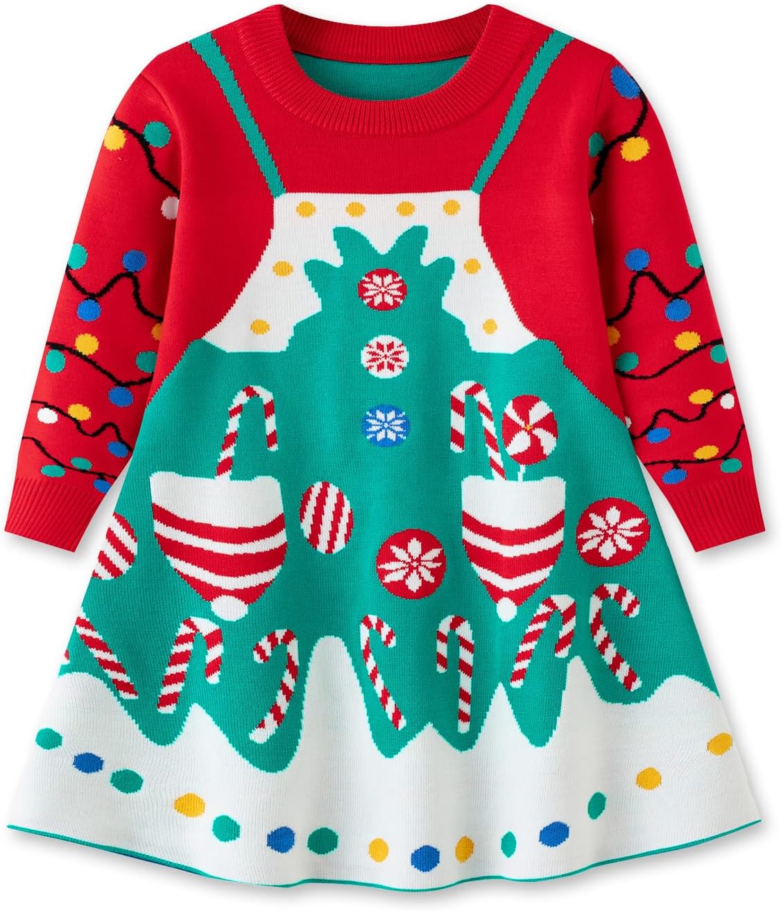 Toddler Christmas Sweater Dress Little Girl Long Sleeve Winter Xmas Knit Ribbed Cuffs Dresses - Image 3