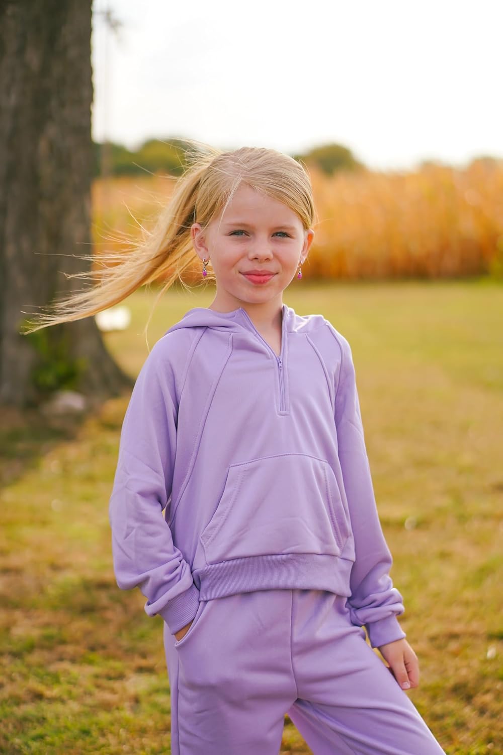 fioukiay Girls Outfits 2 Piece Half Zipper Hoodies Sweatsuits Long Sleeve Athletic Sweatshirts and Sweatpants with Pockets - Image 8