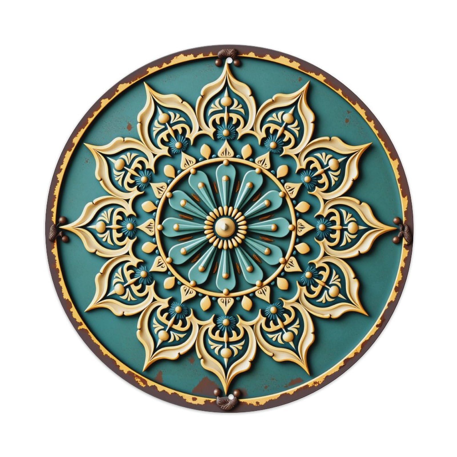 Ornate Mandala Design Pattern Art Round Tin Sign Vintage Style Metal Sign Home Bar Garden Wall Plaque Decor Metal Poster 8x8 Inch