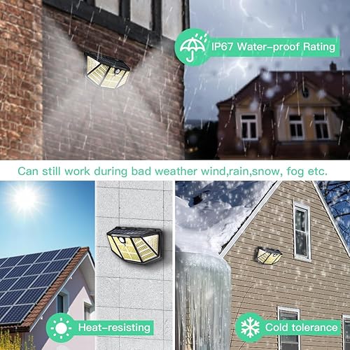 Miniatura 5 de Paquete de 2 luces solares para exteriores, 310 luces LED con sensor, impermeabilidad IP67, 3 modos de luz, luces de pared mejoradas con sensor de