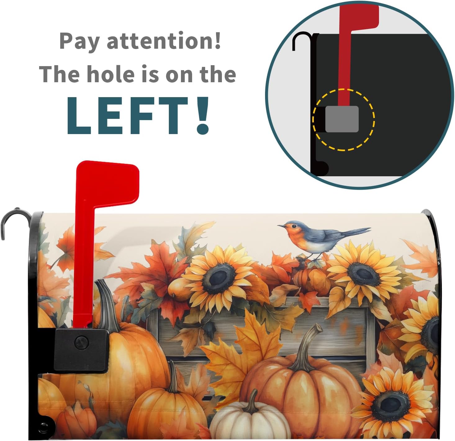 Fall Pumpkins Mailbox Covers Magnetic Standard Size 21x18 Inch Autumn Harvest Sunflower Mailbox Wrap Welcome Seasonal Bird Mail Box Decorations Post Protector Letterbox Covers for Garden Yard Outdoor
